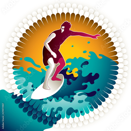 Naklejka - mata magnetyczna na lodówkę Artistic designed background with surfer.