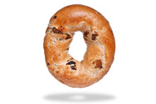 Cinnamon And Raisin Bagel Isolated On White Background.