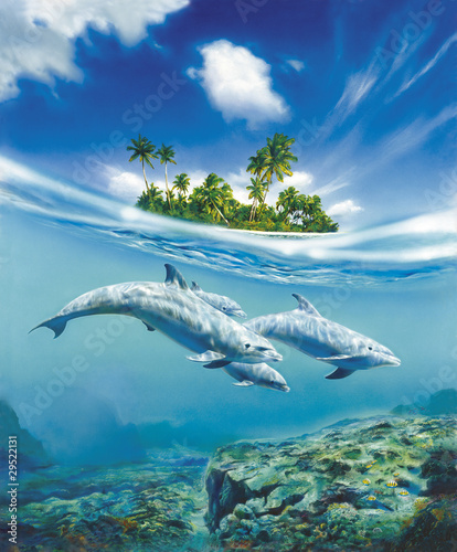 Nowoczesny obraz na płótnie Dolphin Family