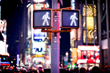 Keep walking New York traffic sign with blurred background