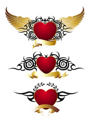 Wall Mural - Set of tattoo hearts with wings