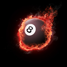 Pool Snooker Black White Eight Ball In Flames