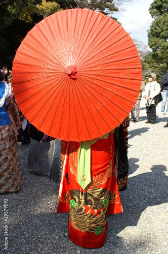 女性 日本女性 着物 和傘 日本髪 後ろ姿 Stock Photo Adobe Stock