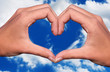 © Delphotostock - Mains en coeur, fond nuages et ciel bleu