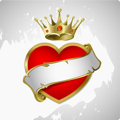 Wall Mural - Red heart with a gold crown. A vector illustration