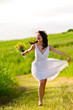 adorable happy summer woman skipping