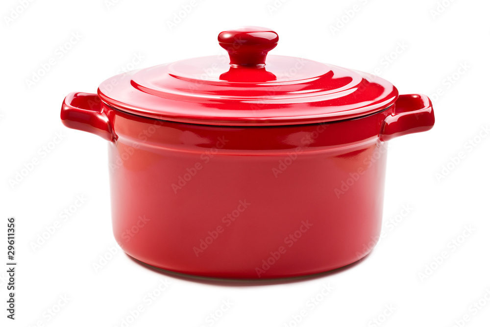 red pot with cover - obrazy, fototapety, plakaty 