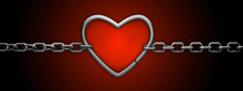 Silver Heart And Chain Isolated On Red - Love Concept