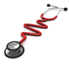 red stethoscope isolated on white background