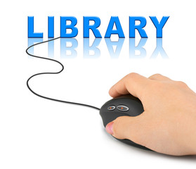 Poster - Hand with computer mouse and word Library