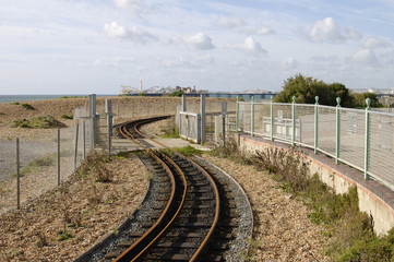 Volks Railway along beach at Brighton. East Sussex. England