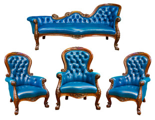 set of luxury blue leather armchair