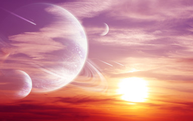 Wall Mural - sunset in alien planet