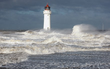 Waves Ride Up Against New Brighton Lighthouse