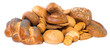 Pikelets, breads and biscuits isolated on white background.