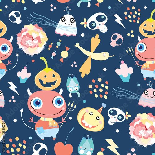 Plakat na zamówienie Seamless pattern of gay ghosts and monsters