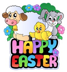 Poster - Happy Easter sign with animals