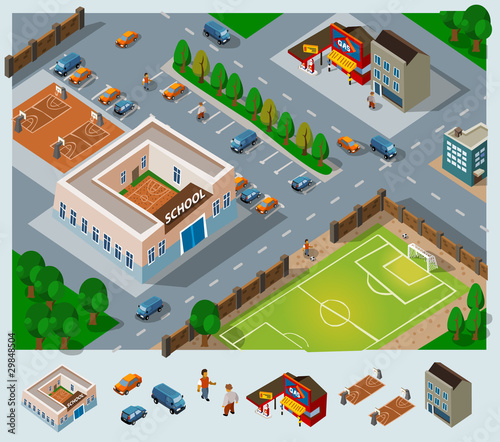 Plakat na zamówienie School environment Isometric Vector