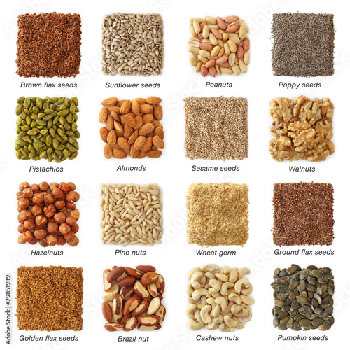 Fotografie, Obraz Oil seeds and nuts with titels collection