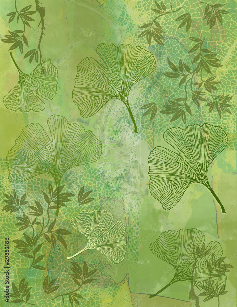 bambusowe-liscie-i-ginkgo-pozostawia-tlo-w-kolorze-zielonym-ilustracja-stockowa