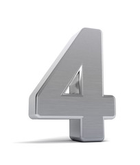 Aufkleber - Number 4 as a brushed metal object over white