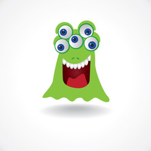 Green Creature Monster With Five Eyes - Illustration