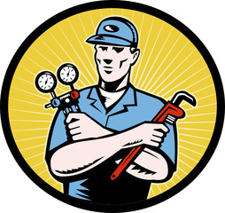 Sticker - repairman serviceman ac manifold gauge wrench