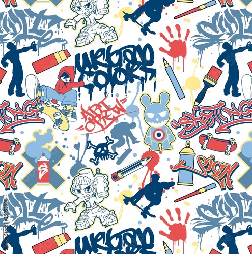 Nowoczesny obraz na płótnie urban graffiti elements seamless vector pattern