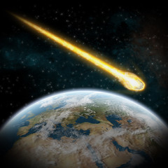 Wall Mural - asteroid and earth : meteor impact over europe