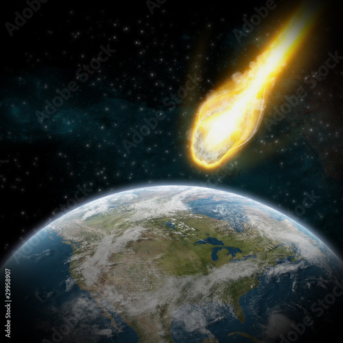 Nowoczesny obraz na płótnie Asteroid and Earth : meteor impact over usa