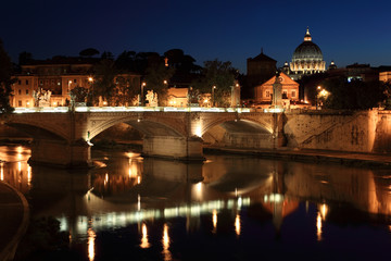 Ponte Vittorio Emanuele II at night in Rome, Italy