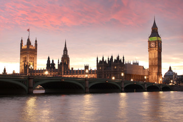 Fototapete - Big Ben in the evening, London, UK