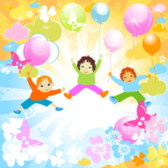Plakat lato kreskówka balon kwiat