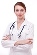 © volff - Portrait of positive young doctor (woman). Isolated on a white b