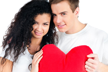 Wall Mural - couple holding a red heart