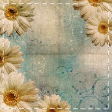Vintage Shabby Blue Background With Camomile