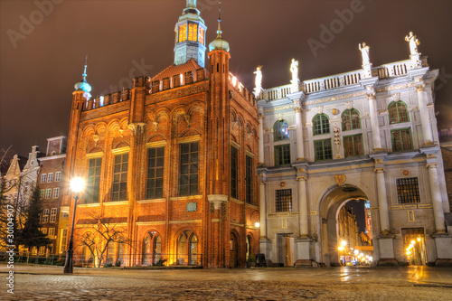 Obraz w ramie Golden Gate in Gdansk at night - Poland