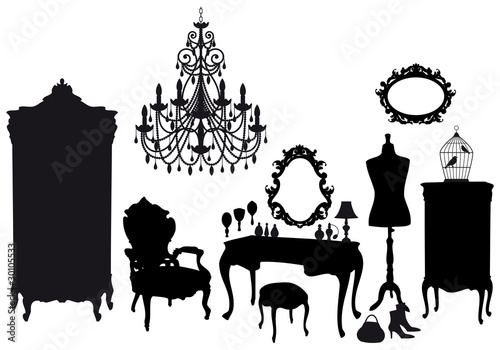 Fotografie, Obraz dressing room with antique furniture, vector