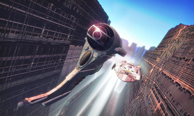 Wall Mural - spaceship chase duel