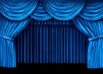 blue drapes curtain stage theater presentation