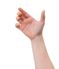 Hand of a caucasian female to hold card, mobile phone or tablet