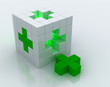 White cube green, cross symbol