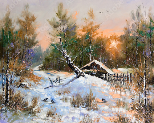 Naklejka - mata magnetyczna na lodówkę Rural winter landscape