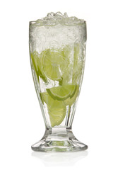 Cocktail with lime and Ice isolation on a white