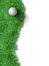 White Golf Ball On Green Grass Isolated