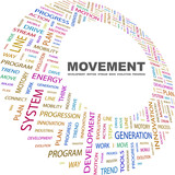 MOVEMENT. Word collage on white background.