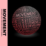 MOVEMENT. Globe with different association terms.