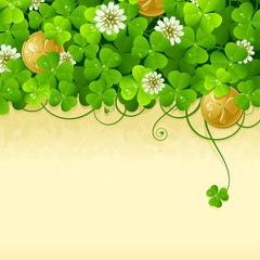 St. Patrick's Day frame with clover and golden coin 2