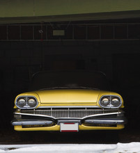 Vintage Car In Garage For Winter