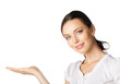 © vgstudio - Portrait of happy smiling businesswoman showing, isolated